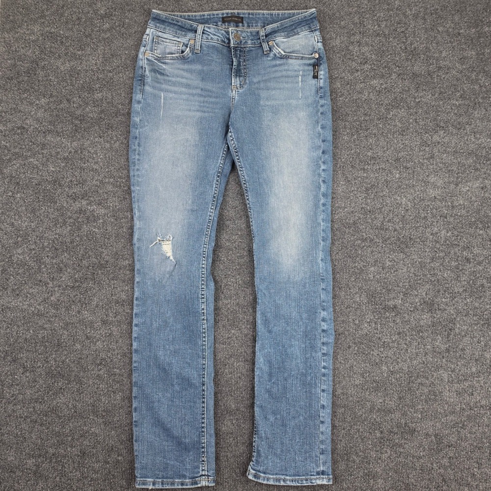 Silver Elyse Straight Leg Jeans Women's 27 Distressed Denim Med Wash Mid Rise